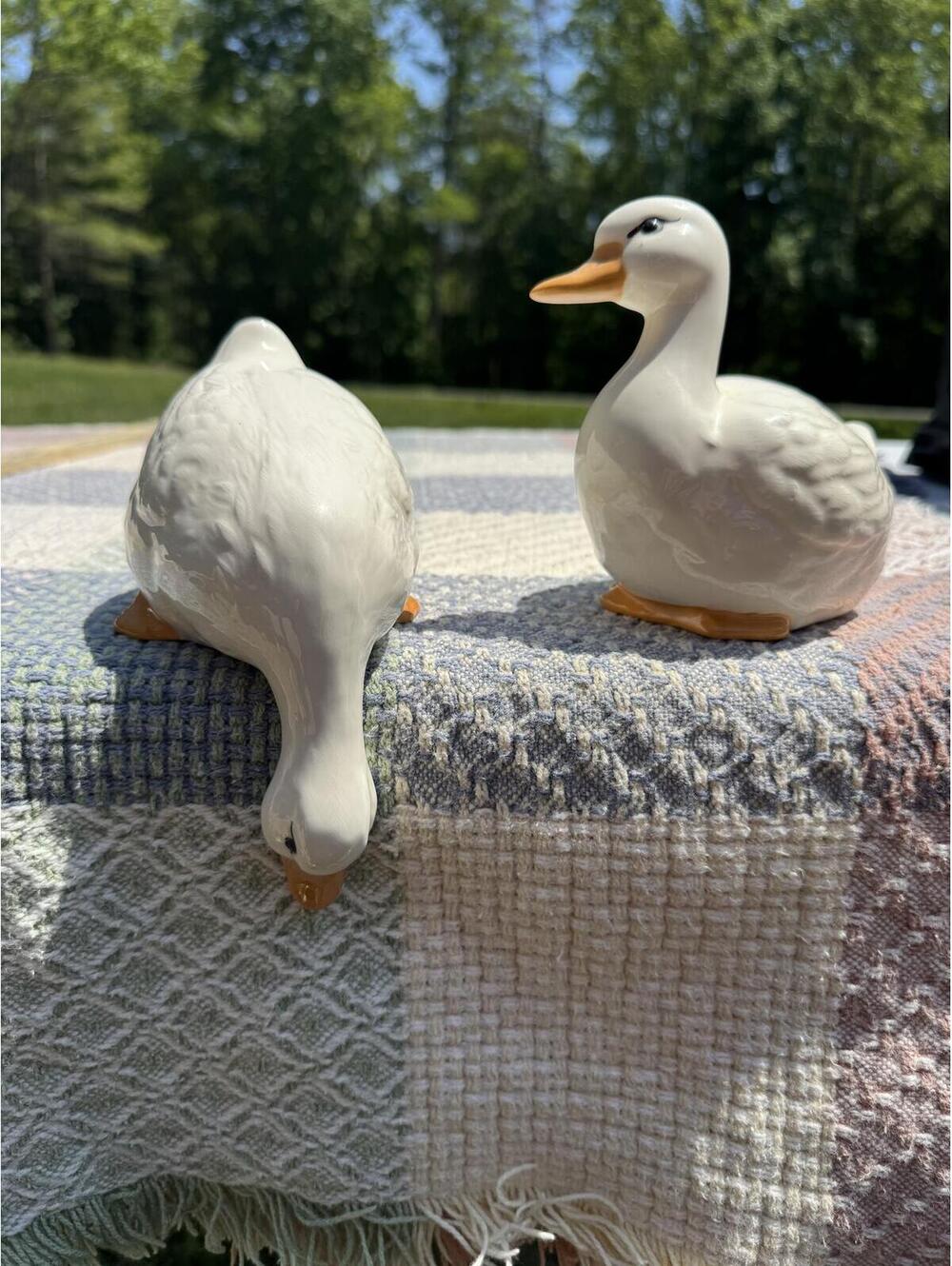 Set of Two Vintage Cottage-core Ceramic Duck Figurines